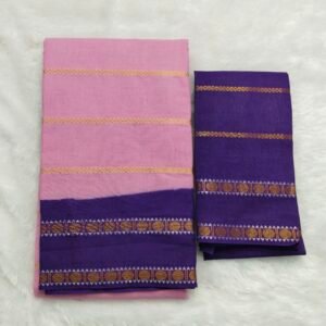 Dollar Pet Velthari Sungudi Cotton Saree (With Blouse) Baby Pink Body with Lavender Border