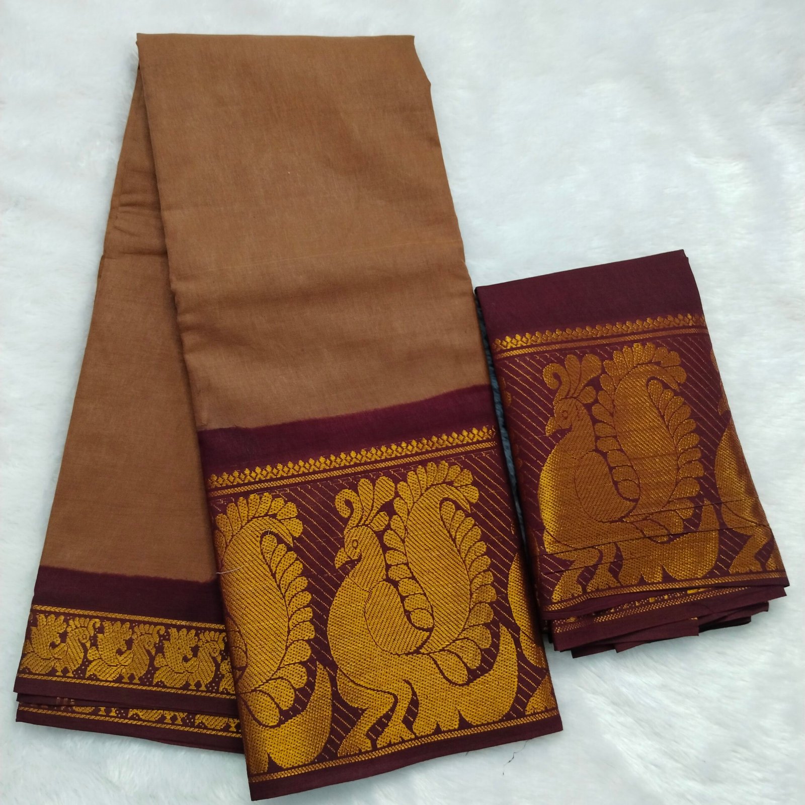 Mayuri Sungudi Cotton Saree (With Blouse) – Choco Brown Body with Maroon Border