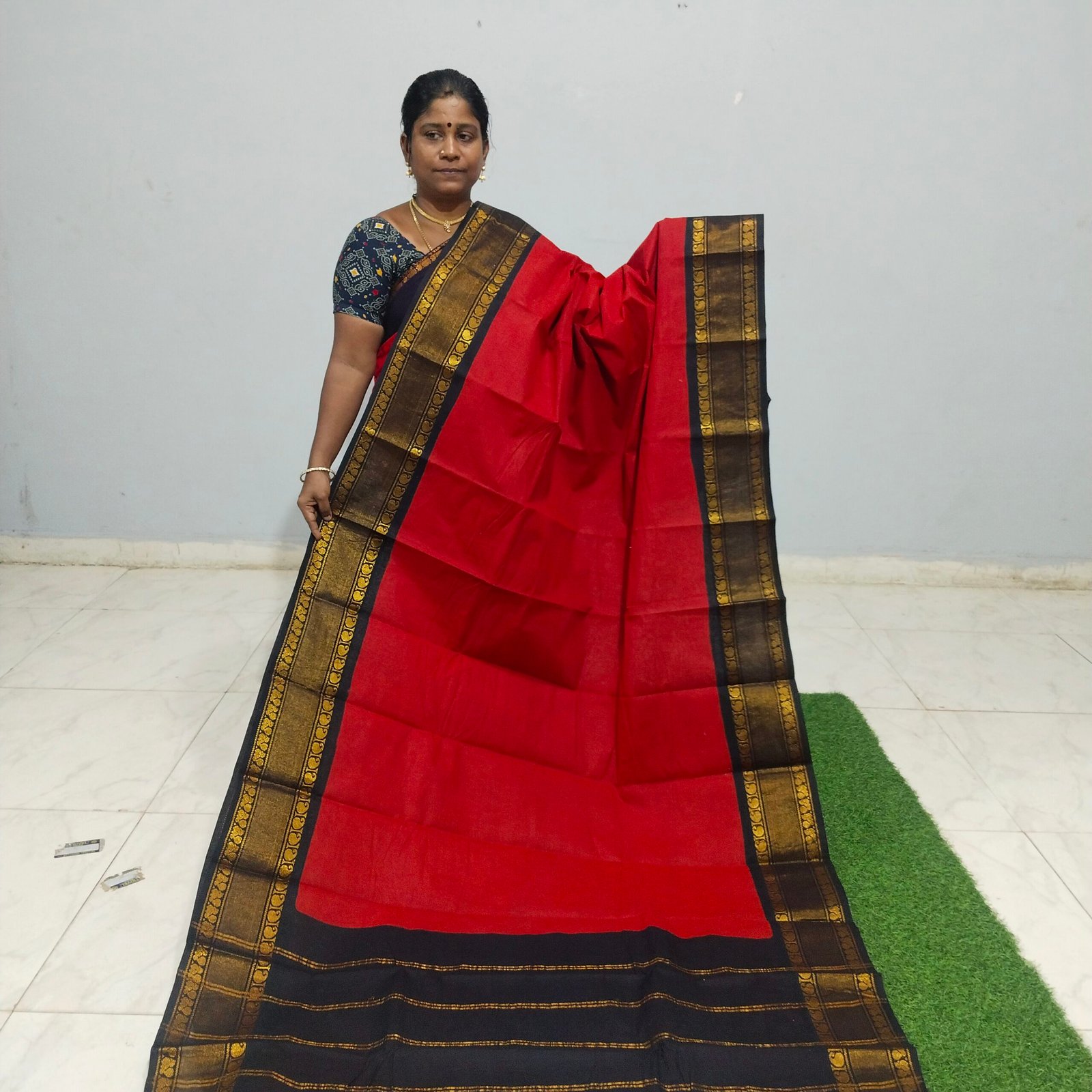 Tissue Border Sungudi Cotton Saree – Without Blouse (100 Count)