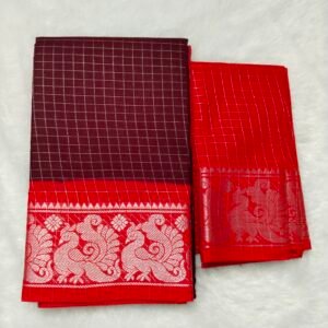 Silver Zari kattam Sungudi Cotton Saree – With Blouse (Contrast Pallu, Border & Blouse)