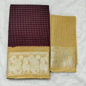 Silver Zari kattam Sungudi Cotton Saree – With Blouse (Contrast Pallu, Border & Blouse)