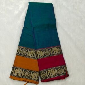 Graceful Narayanapet cotton saree crafted from premium mercerised cotton with a striking Ganga Jamuna border and matching running blouse.