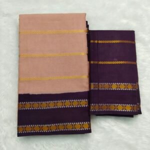 Dollar Pet Velthari Sungudi Cotton Saree (With Blouse) Lite Biscuit Body with Brown Border