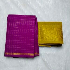 Pentex Kattam Sungudi Cotton Saree with Blouse – Magenta & Gold Checked Design