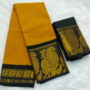 Mayuri Sungudi Cotton Saree (With Blouse) – Mustard Yellow Body with Black Border