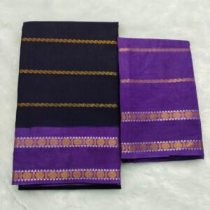 Dollar Pet Velthari Sungudi Cotton Saree (With Blouse) Navy Blue Body with Dark Lavender Border