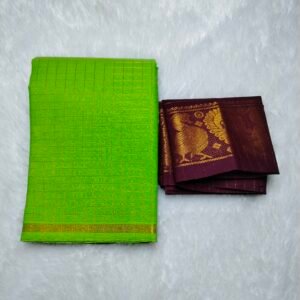 Elegant Pentex Kattam Sungudi Cotton Saree in Parrot Green and Maroon checks, featuring a blouse piece, 5.5m length, and borderless style.