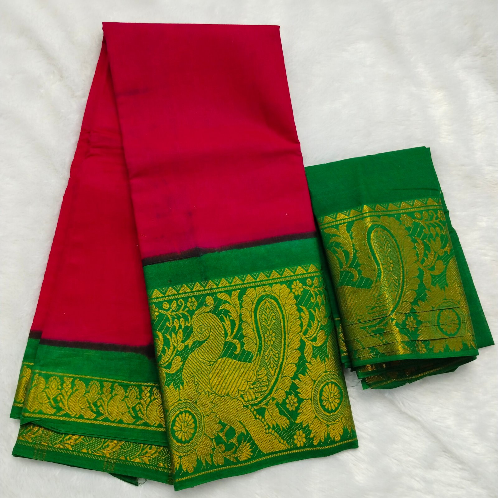 Mayuri Sungudi Cotton Saree with Blouse – Ranipink Body & Green Border