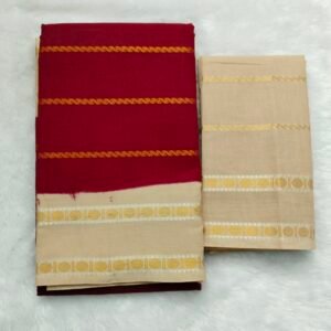 Dollar Pet Velthari Sungudi Cotton Saree (With Blouse) Red Body with Tusser Colour Border
