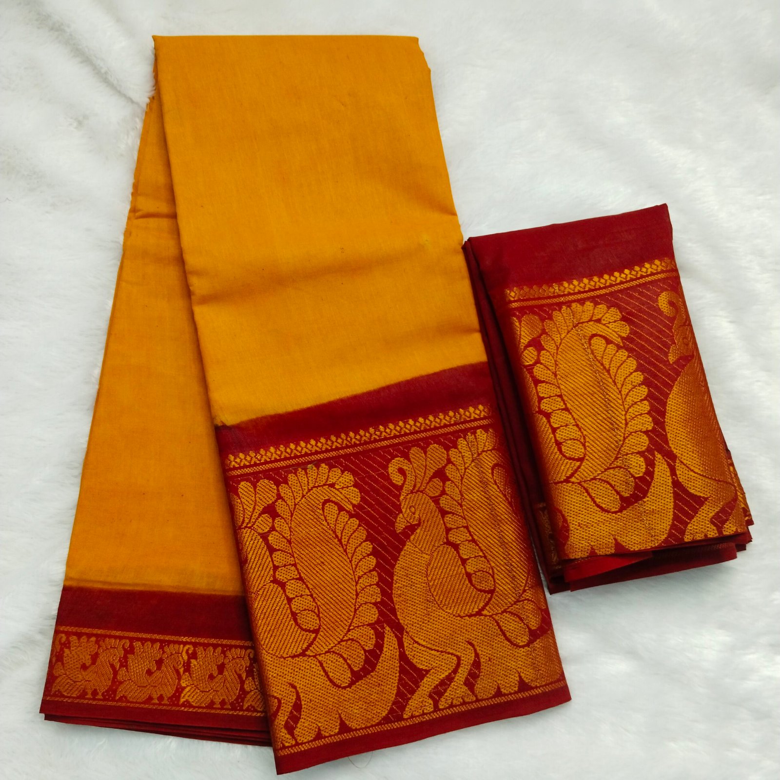 Mayuri Sungudi Cotton Saree – Yellow Body with Red Border (With Blouse)