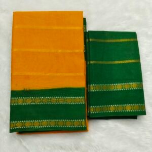Dollar Pet Velthari Sungudi Cotton Saree (With Blouse) Yellow Body with Green Border