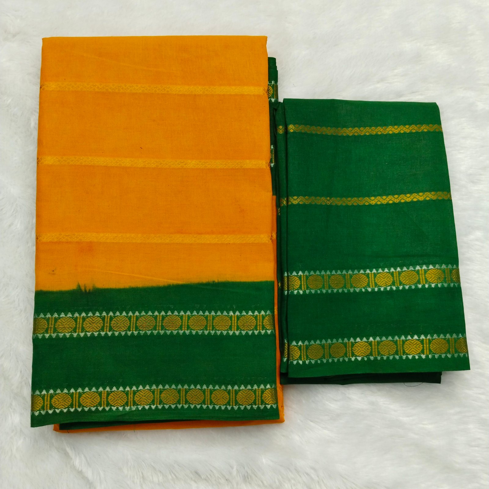 Dollar Pet Velthari Sungudi Cotton Saree (With Blouse) Yellow Body with Green Border