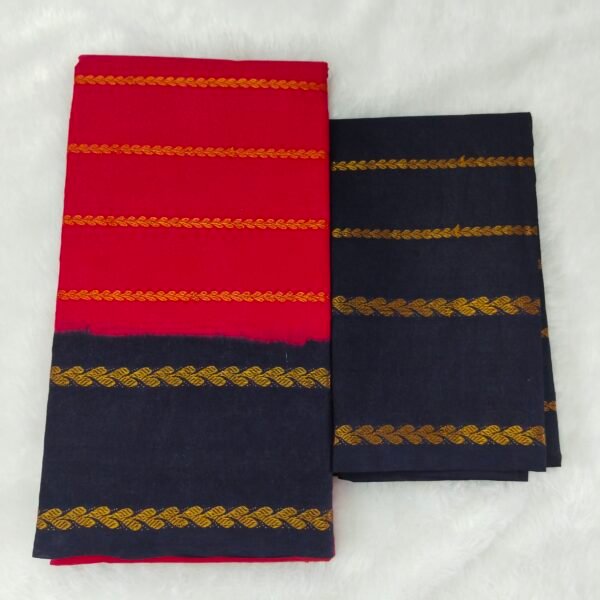 Leaf Velthari Sungudi Cotton Saree – Rani Pink Body with Navy Blue Border & Blouse