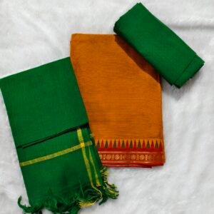 Handloom Cotton Dress Material Set – Top, Bottom & Dupatta