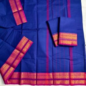 Authentic Chettinadu cotton saree woven in 100-count pure cotton, without blouse — lightweight, breathable, and perfect for traditional elegance and daily wear.