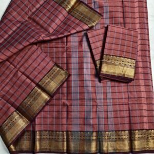 Celebrate the rich heritage of Tamil Nadu with this Chettinadu Cotton Saree, expertly handwoven using 100-count pure cotton for unmatched softness and comfort. Known for its bold patterns, earthy tones, and classic temple-inspired designs, this saree captures the true spirit of Chettinadu craftsmanship. Designed without a blouse piece, it allows for styling versatility with your own choice of contrasting blouses. Its breathable texture and natural drape make it ideal for daily use, traditional functions, or cultural occasions — offering both style and ease in every fold. Product Details: Fabric: 100-count pure cotton Saree Length: 5.5 metres Blouse Piece: Not included Texture: Soft, breathable, and lightweight Weaving Style: Traditional Chettinadu handloom pattern Wash Instructions: Hand wash separately in cold water using mild detergent. Dry in shaded area. Disclaimer: Product colour may slightly vary due to photographic lighting or your monitor settings. Note: Being handcrafted, minor weaving irregularities or small imperfections may occur, enhancing the authenticity and charm of this handwoven piece. ✨ A perfect choice for women who cherish traditional South Indian handlooms, blending heritage style with modern comfort.