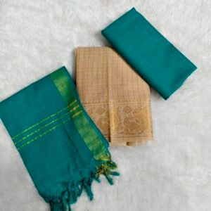 Traditional Sungudi cotton salwar material with 2.45m top, 2m bottom, and 2.30m dupatta—soft, breathable, and perfect for comfortable daily wear