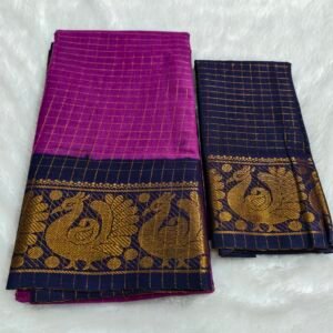 A premium soft cotton handloom Sungudi saree featuring gold zari kattam checks and a matching blouse—elegant, lightweight, and traditionally crafted