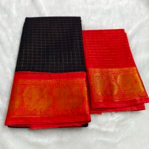A premium soft cotton handloom Sungudi saree featuring gold zari kattam checks and a matching blouse—elegant, lightweight, and traditionally crafted