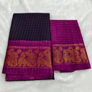 Gold Zari Kattam Sungudi Soft Cotton Handloom Saree (With Blouse)