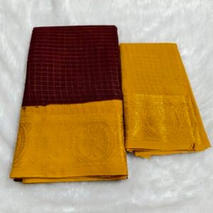 A premium soft cotton handloom Sungudi saree featuring gold zari kattam checks and a matching blouse—elegant, lightweight, and traditionally crafted