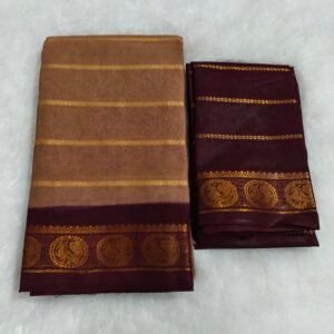 Traditional Velthari Sungudi cotton saree woven in 100-count pure cotton, featuring a classic DS border and a contrast blouse for a vibrant ethnic look.