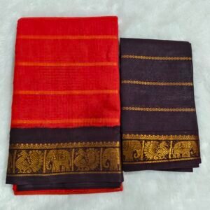 Traditional Velthari Sungudi cotton saree woven in 100-count pure cotton, featuring a classic DS border and a contrast blouse for a vibrant ethnic look.