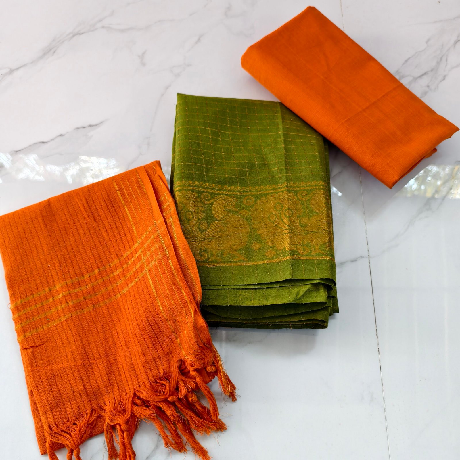 Sungudi Cotton Salwar Material Set (Top, Bottom & Dupatta)