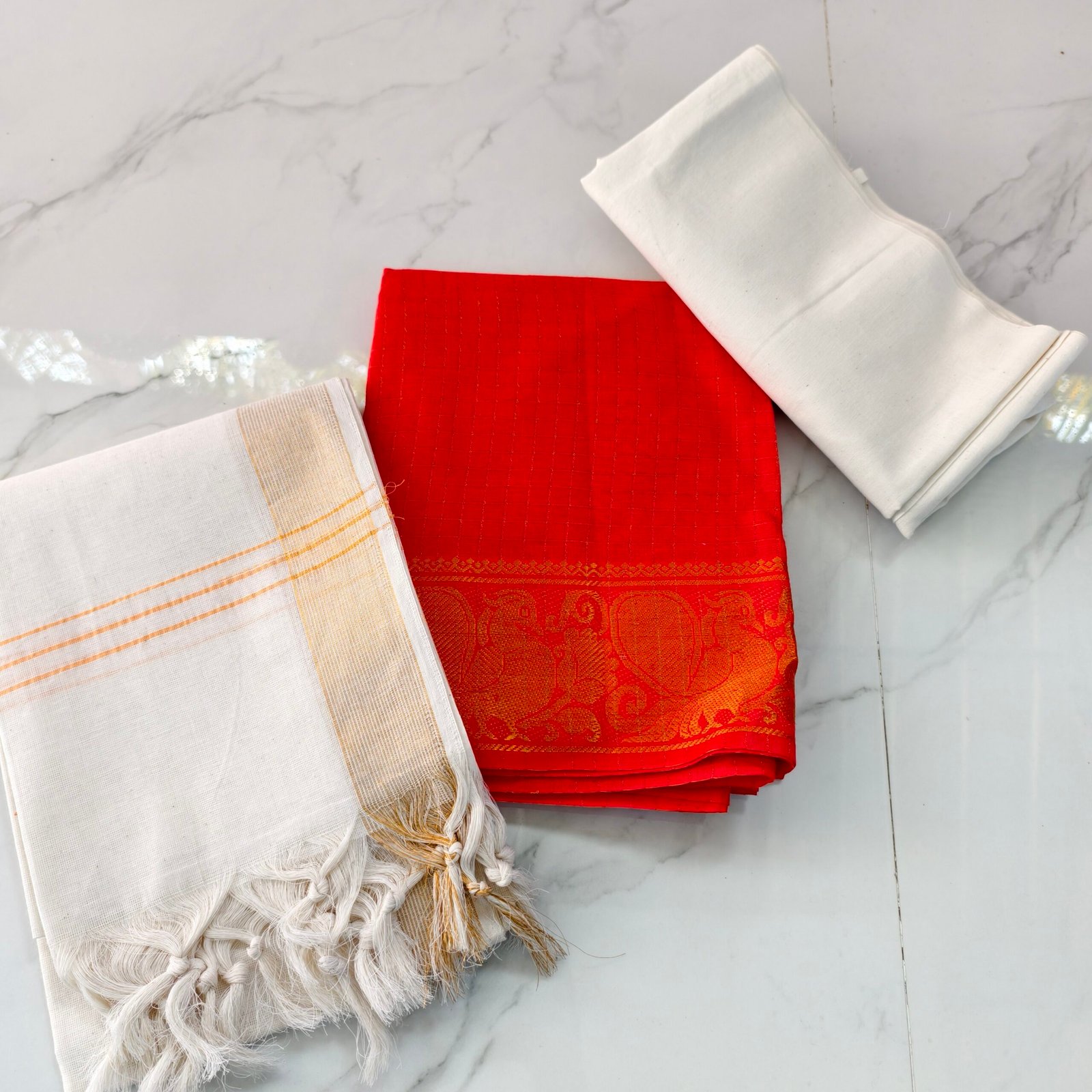 Sungudi Cotton Salwar Material Set (Top, Bottom & Dupatta)
