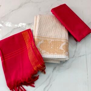 Traditional Sungudi cotton salwar material with 2.45m top, 2m bottom, and 2.30m dupatta—soft, breathable, and perfect for comfortable daily wear