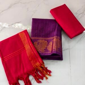 Traditional Sungudi cotton salwar material with 2.45m top, 2m bottom, and 2.30m dupatta—soft, breathable, and perfect for comfortable daily wear