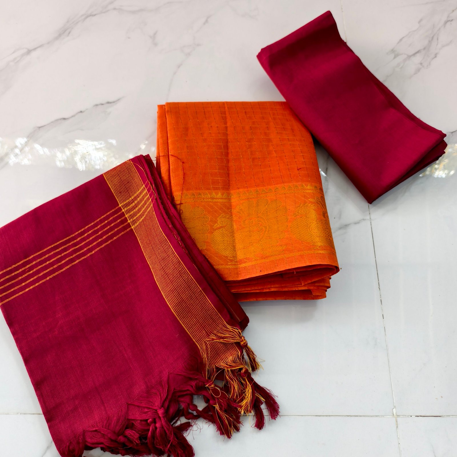 Traditional Sungudi cotton salwar material with 2.45m top, 2m bottom, and 2.30m dupatta—soft, breathable, and perfect for comfortable daily wear
