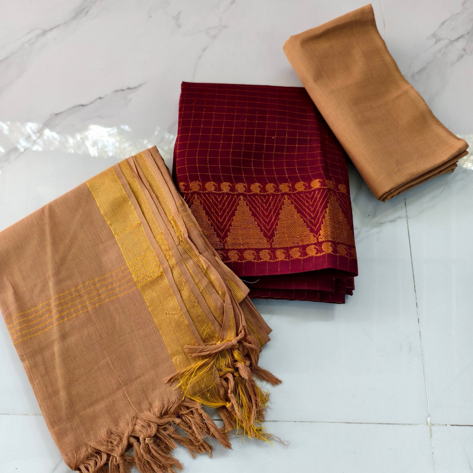 Traditional Sungudi cotton salwar material with 2.45m top, 2m bottom, and 2.30m dupatta—soft, breathable, and perfect for comfortable daily wear