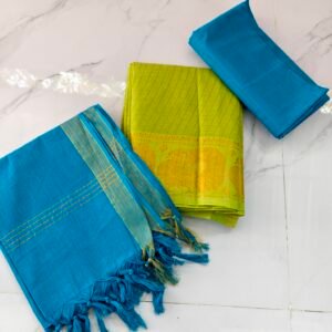 Traditional Sungudi cotton salwar material with 2.45m top, 2m bottom, and 2.30m dupatta—soft, breathable, and perfect for comfortable daily wear