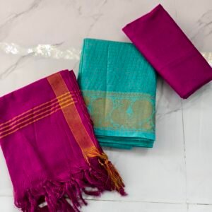 Traditional Sungudi cotton salwar material with 2.45m top, 2m bottom, and 2.30m dupatta—soft, breathable, and perfect for comfortable daily wear