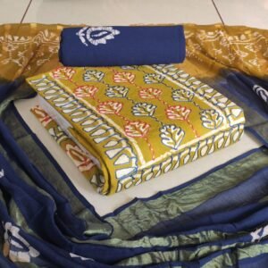 Batik Salwar Material Set with Kantha Stitch Work (Top, Bottom & Dupatta)