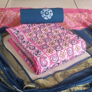 Elegant Batik cotton salwar material with intricate Kantha stitch work, including 2.40m top, 2.40m bottom, and 2.30m dupatta — perfect for stylish and comfortable ethnic wear.