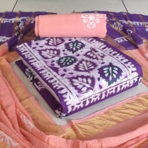 Batik Salwar Material Set with Kantha Stitch Work (Top, Bottom & Dupatta)