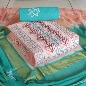 Batik Salwar Material Set with Kantha Stitch Work (Top, Bottom & Dupatta)