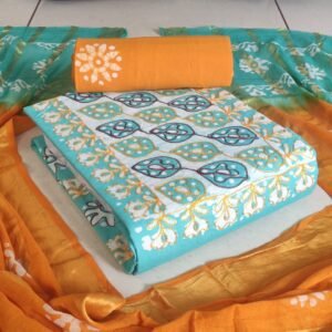 Batik Salwar Material Set with Kantha Stitch Work (Top, Bottom & Dupatta)