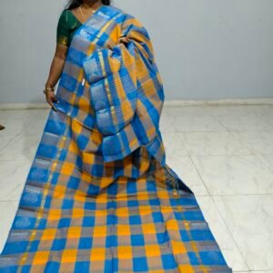 Traditional Chettinadu cotton saree from the Kattam collection, crafted in breathable cotton with classic check patterns — lightweight and perfect for everyday elegance.
