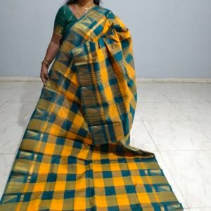 Traditional Chettinadu cotton saree from the Kattam collection, crafted in breathable cotton with classic check patterns — lightweight and perfect for everyday elegance.