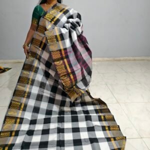 Traditional Chettinadu cotton saree from the Kattam collection, crafted in breathable cotton with classic check patterns — lightweight and perfect for everyday elegance.