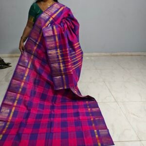 Traditional Chettinadu cotton saree from the Kattam collection, crafted in breathable cotton with classic check patterns — lightweight and perfect for everyday elegance.